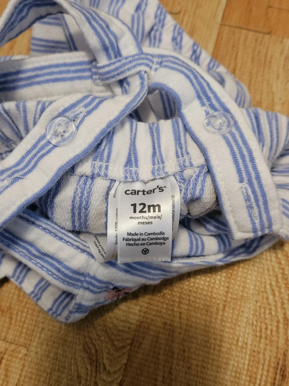 Carter's Blue & White Striped Floral Embroidered Baby One-Piece